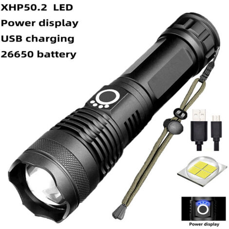 Lampe Torche LED Ultra Puissante, 12000 Lumens Lampe de Poche Rechargeable, XHP70.2 Lampe Tactique, IP67 Étanche, 5 Modes USB Torche, pour Camping Randonnée Urgence (avec 5000mAh batterie) (1/5)