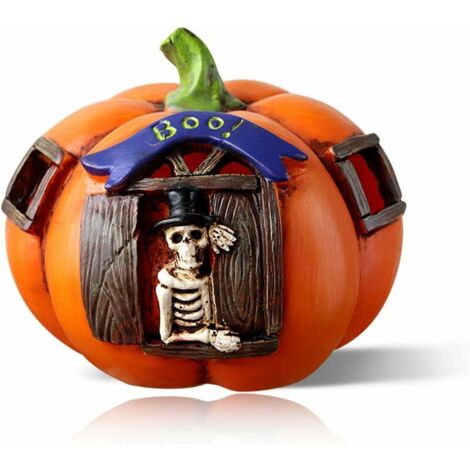 Lanterne de crâne de citrouille d'Halloween, citrouille creuse en résine créative avec lanterne de crâne à LED, alimentée par batterie, adaptée à la décoration d'Halloween (1/5)