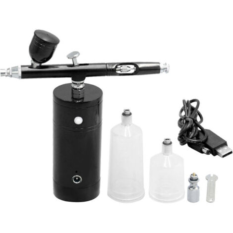 KKmoon Usb Rechargeable Airbrush Kit Pompe De Pulverisation Airbrush Compresseur A Double Action A Main Airbrush Gun Tattoo Peinture Hydratante Maquillage Fx, Noir, Ensoleillé (1/5)