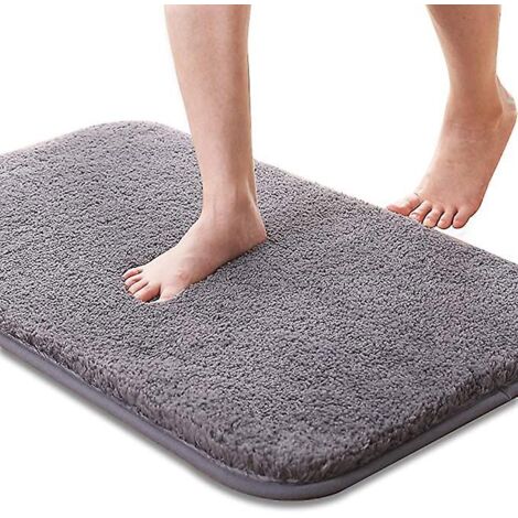 Tapis de salle de bain Antidérapant Tapis de bain Absorbant d’eau Super doux Microfibre Shaggy Tapis de salle de bain lavable en (1/5)