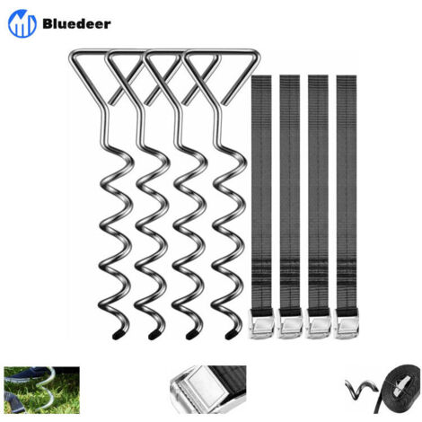 Piquets d'ancrage Spirales Sangles de Serrage Kit ancrage résistance 900kg Acier Inoxydable Fixations pour Trampoline Sécurité (1/5)