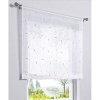 1 Pièce Rideau de Fenêtre Broderie Floral Raffrollo Haut Qualité Voile Décoration de la Chambre Salle de Bain Balcon (Kaki, 80x100cm)-Ensoleillé