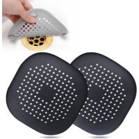 Hair Drain Catcher,Square Drain Cover for Shower Silicone Hair Stopper with Suction Cup,Easy to Install Suit for Bathroom,Bathtub,Kitchen 2 Pack(Black)