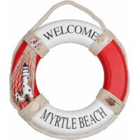 Bouée de Sauvetage Nautique décorative Nautique en Bois pour Maison Mur Porte tentures, bouée de Sauvetage décor Plage, Signe Piscine décorations (Rouge)