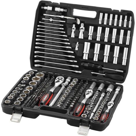 TEENO 216 Piezas Caja de Herramientas Completa en Estuche de Dados y Accesorios en 1/4", 3/8" y 1/2", Utillaje Mecánico con Llave de Carril