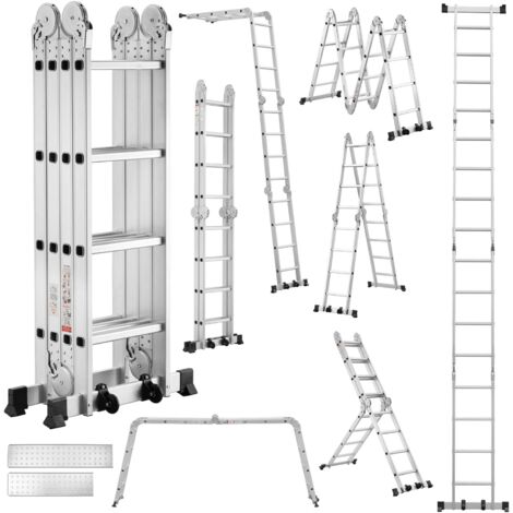 TEENO Escalera Multiusos 7 en 1, 4x4 Escalones 4,70 M de Aluminio, Escalera multifunción con 2 Plataformas y 2 Ruedas Rimovibili, 16 Peldaños, Carga Máxima de 150 kg, para Pintar, Techos, Jardín