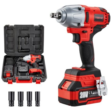TEENO Llave de impacto Baterías de iones de litio sin escobillas de 20 V 4,0 Ah, 4 vasos de impacto, 1/2 pulgada, 600 N.m (una batería)