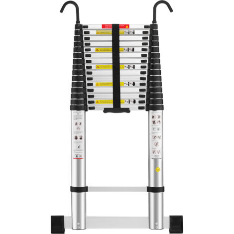 TEENO Escalera Telescópica de Aluminio Extensible 6.2M, Escalera Plegable Telescópica, EN131 Multiusos Portátil Extensible con Barra Estabilizadora y Ganchos Extraíbles Adecuado, Carga 150 KG