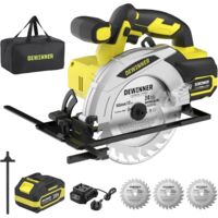 DEWINNER Sierra Circular Inalámbrica,Sierra Circular de Mano 4000RPM con Batería 4.0Ah,Corte 54mm(90°)-38mm(45°), 3 Hojas 165mm 24Dientes + Bolsa Lona, Ideal para Corte Madera (una batería)