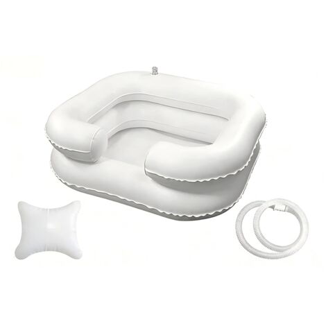 Bac à shampoing gonflable - Portable - Blanc - Avec oreiller et bonde - Confort optimal (1/5)