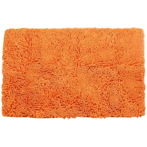 Tapis de bain, idéal devant la baignoire, absorbant et antidérapant, tapis d'entrée, chambre, toilettes, cuisine, peluche, 40x60cm (orange) (1/5)