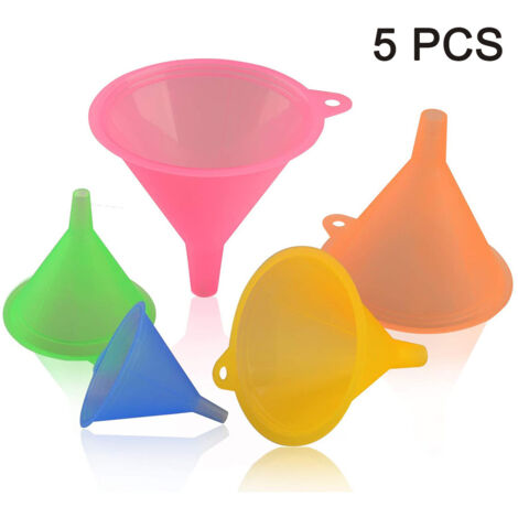 Ensemble de 5 entonnoirs en plastique de tailles variées, entonnoirs à large ouverture polyvalents, couleurs arc-en-ciel. Convient pour une variété de bouteilles et de boîtes de conserve contenant de