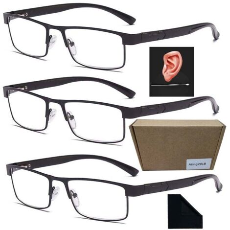 Lot de 3 lunettes de lecture rectangulaires en métal pour homme, disponibles en dioptries 2.0, 2.5 et 3.0.