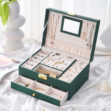 Boîte à Bijoux Verte avec Verrou, Coffret de Rangement Élégant pour Bagues, Boucles d’Oreilles et Colliers (1/5)