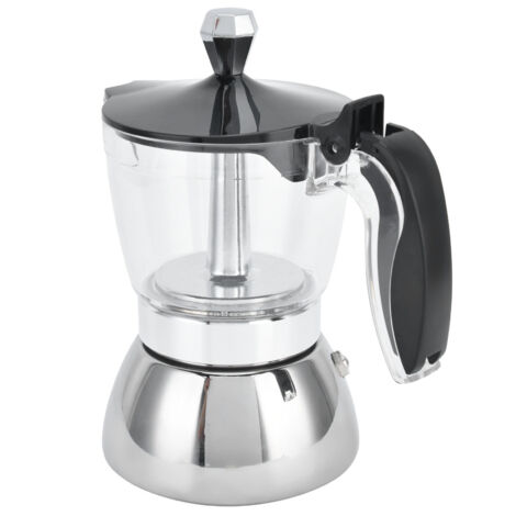 Cafetière Italienne en Acier Inoxydable 200 ml, Moka Pot Transparent pour Plaque de Cuisson (1/5)