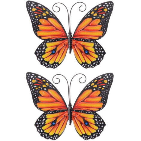 Décorations Murales Papillon 3D en Métal Jaune, Lot de 2 pour Maison, Balcon et Jardin (1/5)