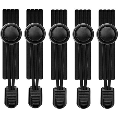 Lot de 5 paires de lacets élastiques sans nœud, couleur noire, longueur 110 cm