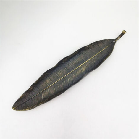 Porte-encens en métal avec récupérateur de cendres, motif feuille, finition bronze antique (1/5)