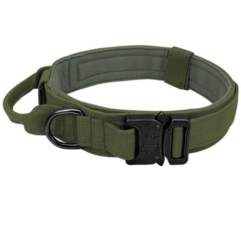 Collier tactique pour chien taille L, collier vert avec boucle métallique noire (1/5)
