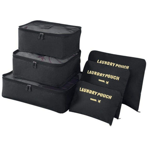 Ensemble de 6 organiseurs de valise en tissu Oxford, couleur noire (1/5)