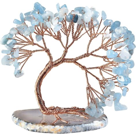 Arbre décoratif en pierre aigue-marine, arbre à argent en cristal pour décoration intérieure