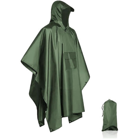 Poncho de pluie imperméable unisexe pour extérieur, couleur vert armée