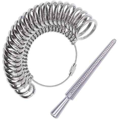 Outil de Mesure de Bague UK US avec Mandrin, Kit de Taille de Doigt avec Règle Blanche (1/4)