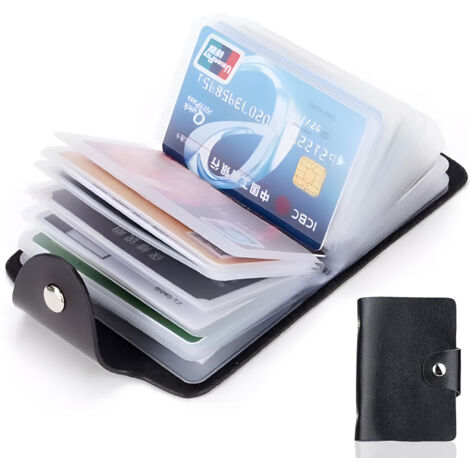 Porte-cartes Vertical Noir en Cuir Souple avec 24 Emplacements, Étui pour Cartes Bancaires, ID et Crédit