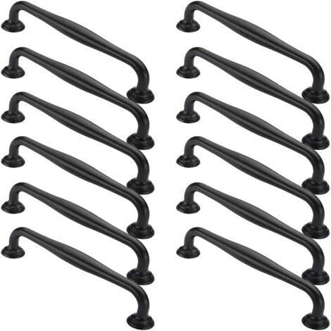 Poignées de Meuble Noires 128 mm, Lot de 12 pour Porte, Armoire, Tiroir et Cuisine, Finition Noir Mat (1/5)