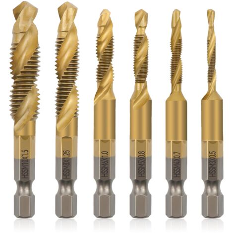 6pcs Taraud, Hss Foret Taraudeur M3 M4 M5 M6 M8 M10, Tige Hexagonale Métrique 1/4 Pouce Kit Taraudage Ensemble, Taraud M6 Ensemble, Adapté au Bois, Métal, Plastique (1/5)