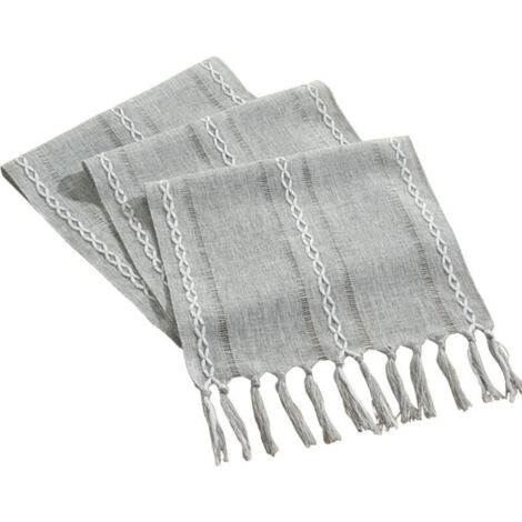 Chemin de table à pompons style bohème-Style maison de campagne-Lavable-anniversaires,saint-Valentin,mariages-Gris 33 x 160 cm (1/5)