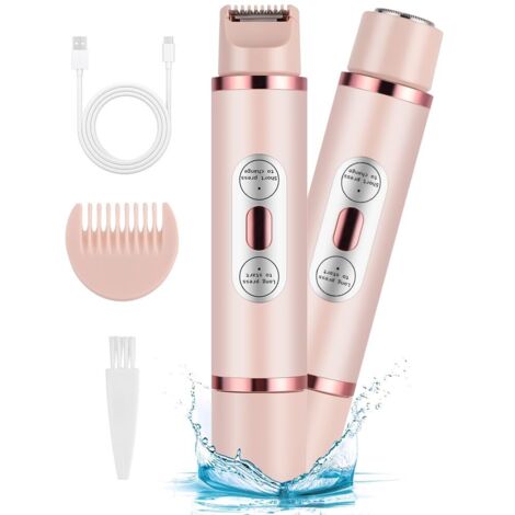 Tondeuse - Rasoir électrique - Ladyshave - 2 en 1 Double tête - Étanche IP7 pour une utilisation sur peau sèche ou humide- Rose (1/5)