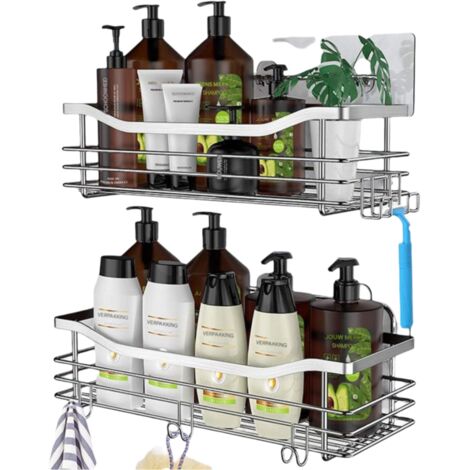 Porte-serviettes de douche-Lot de 2-Porte-serviettes de douche-Installation sans perçage-Acier inoxydable-Convient pour salles (1/5)