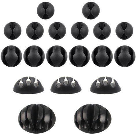 Ensemble de 20 organiseurs de câbles noirs:petit modèle à un trou, grand modèle à deux trous,grand modèle à trois trous et grand (1/5)