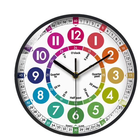 Horloge murale éducative à motif dessin animé–Horloge de salon et outil pédagogique pour la maternelle–Horloge d'éveil pour enfants (1/5)
