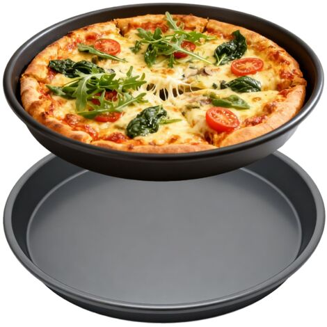 Deux moules à pizza profonds de 20 cm - moules à pizza ronds en aluminium à bords hauts (1/5)
