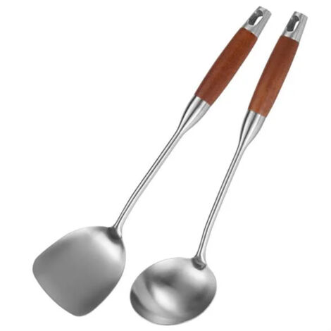 Spatule en acier inoxydable pour wok, spatule pour wok en acier inoxydable, ensemble d'ustensiles pour wok, louche à soupe (1/5)