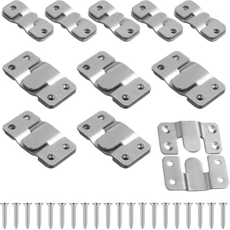 20 supports de cadre photo encastrés en acier inoxydable, comprenant vis, fixations pour meubles et clips de suspension. (1/5)