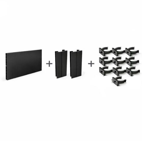 Zócalo PVC/Aluminio para Mueble de Cocina, Color Negro, 290x15 cm + 2 Esquinas Flexibles + 10 Pinzas para Patas