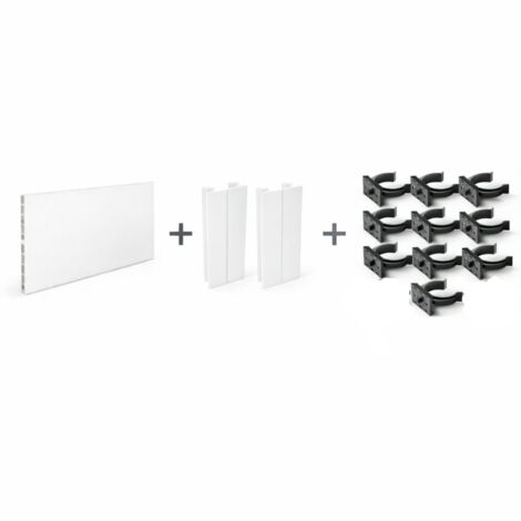 Zócalo PVC/Aluminio para Mueble de Cocina, Color Blanco, 290x15 cm + 2 Esquinas Flexibles + 10 Pinzas para Patas