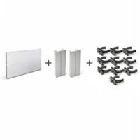 Zócalo PVC/Aluminio para Mueble de Cocina, Color Plata, 290x10 cm + 2 Esquinas Flexibles + 10 Pinzas para Patas