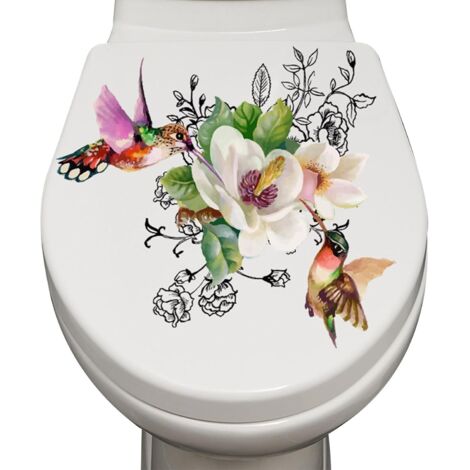 Autocollant personnalisé oiseaux/fleurs, stickers floraux abattant WC, décoration intérieure (1/5)