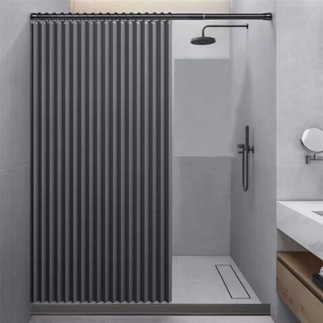 Rideau de douche gris lin 100x200 cm, imperméable pliable anti-éclaboussures avec bord magnétique (1/5)