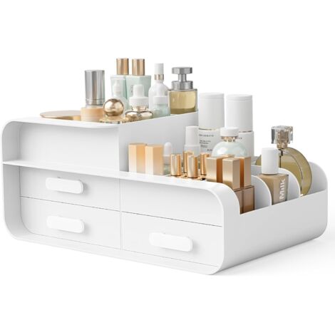 Organisateur maquillage blanc avec tiroirs, pour produits beauté, rangement salle de bain ou coiffeuse. (1/5)