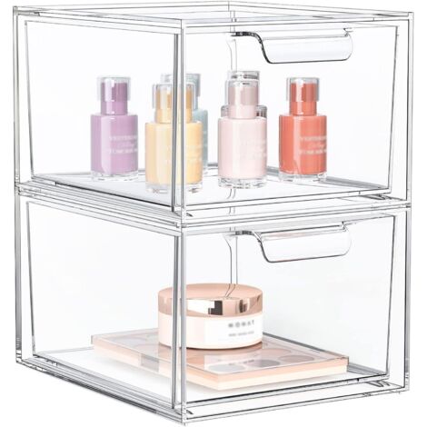 Lot de 2 boîtes tiroir transparentes en acrylique, 16 tapis antidérapants, pour salle de bain ou bureau. (1/5)