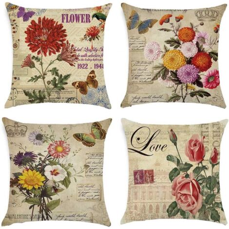AIDUCHO Lot De 4 Housses De Coussin En Coton Et Coton Motif Plantes Tropicales 45 X 45 Cm, Coton Coton, H, 45 X 45 Centimeters (1/5)