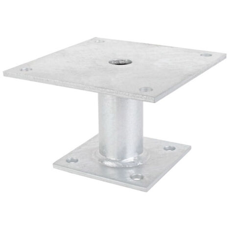 Pied de poteau galvanisé Ø42mm 150 x 100mm – Fixation à visser – Acier brut traité pour résistance à la corrosion – Alberts (1/4)