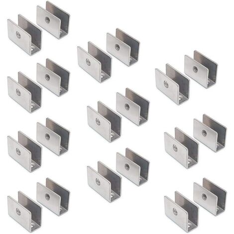 Lot De 20 Supports Pour Étagère En Verre – 201 En Acier Inoxydable Avec Pince De Serrage Ronde Réglable De 8 À 12 Mm D'épaisseur, Panneau De Taille 26,5 X 36,5 X 16,5 Mm (1/5)