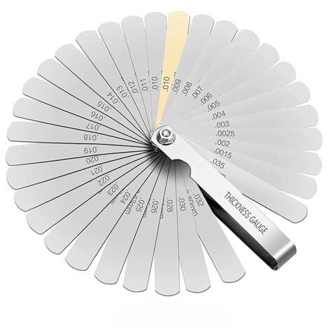 Jauge d'Épaisseur, 32 Lames Jeu Cale Soupape En Acier Inoxydable, Marquage Métrique/impérial, Pour Mesurer L'écart Largeur, Pour la moteur/bougie/soupapes. (1/4)