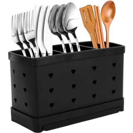 CSPARKV 1 pcs Support d'ustensiles de cuisine en acier inoxydable de grande capacité avec 3 compartiments, égouttoir multifonction pour couverts, fourchettes, couteaux, cuillères (1/5)
